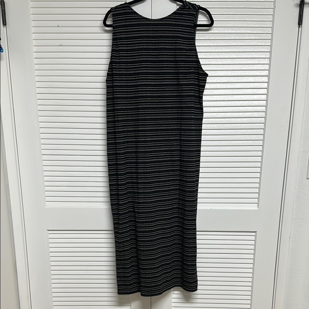 LOFT Black Sheath Midi Dress Crew Neck Sleeveless